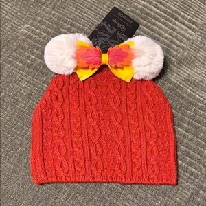 Loungefly Disney Fall Minnie Mouse Red Knit Hat with Pom Poms and Bow